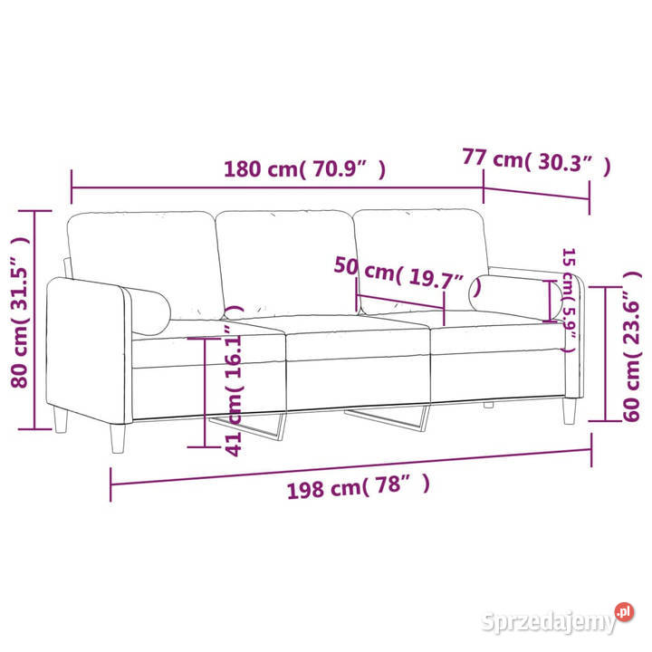 3osobowa sofa z poduszkami różowa 180 aksamit Warszawa