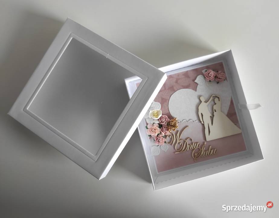 Kartka ręcznie robiona na ślub w pudełeczku Łódź