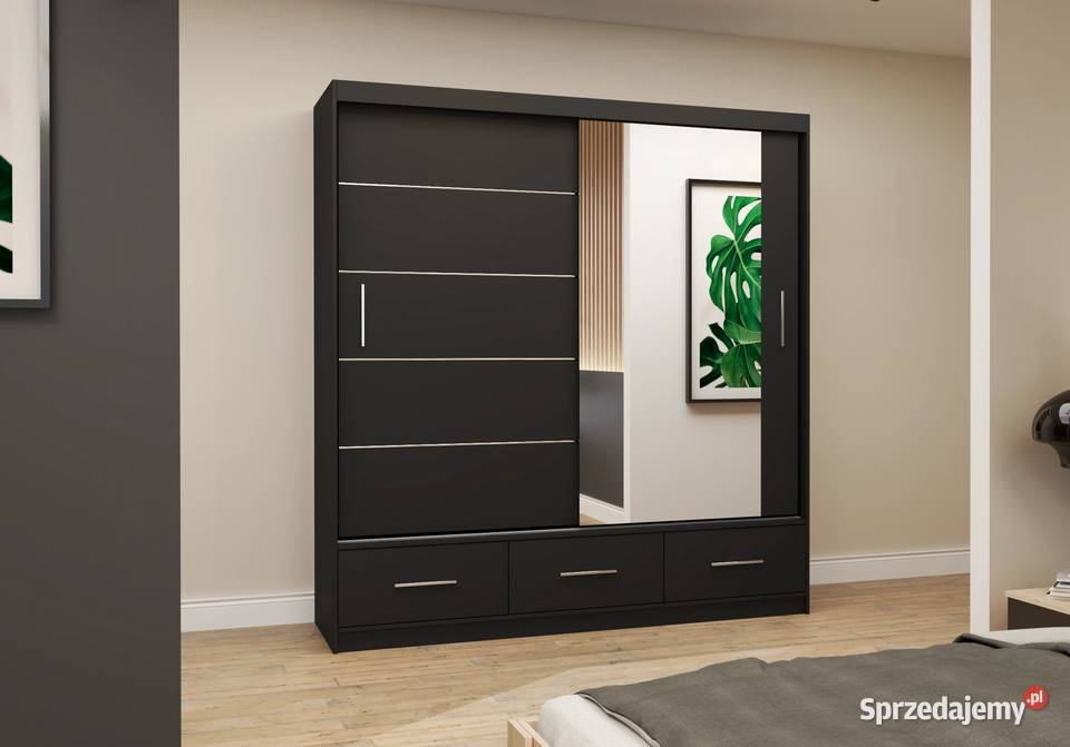 Szafa sypialniana 203 Biała Czarna Szara Lustro 61cm Katowice