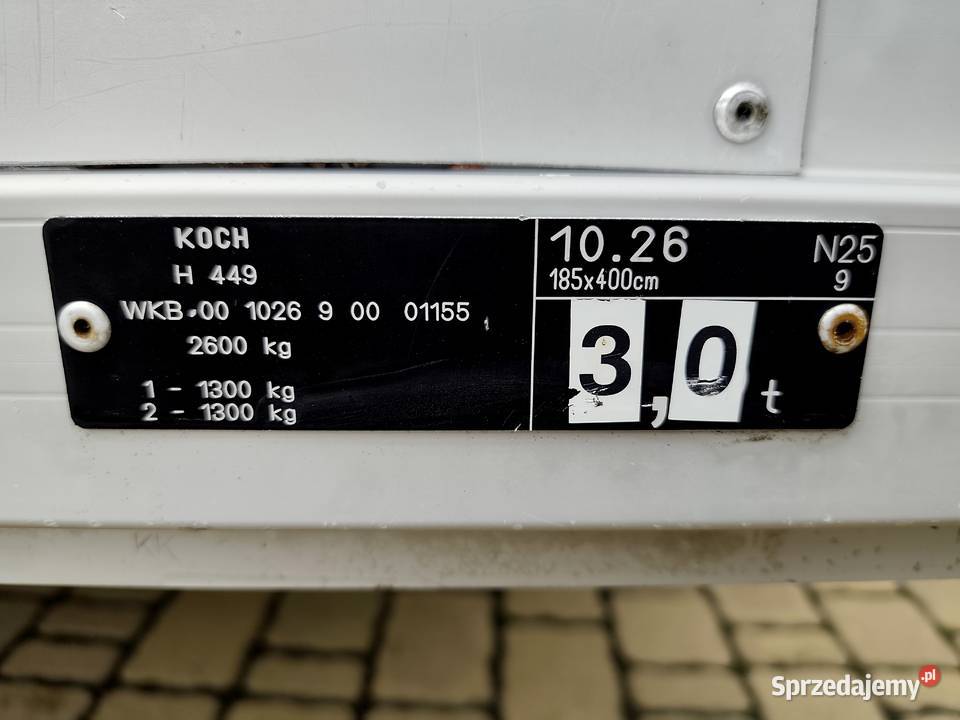 Przyczepa Dwuosiowa KOCH DMC 2600400x185Burty Wodzisław sprzedam
