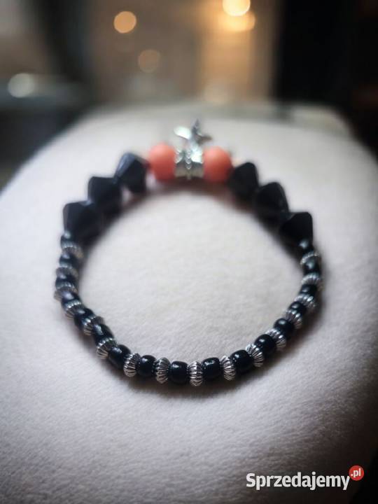 Bransoletka pomarańczowo czarna z kryształowych podkarpackie Sanok