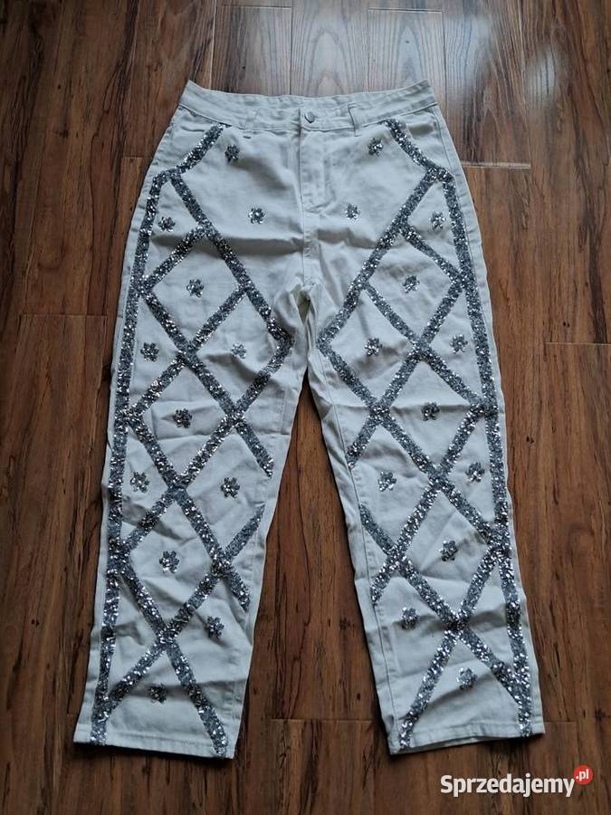 nowe białe spodnie z cekinami rozmiar L 74 świętokrzyskie Sandomierz