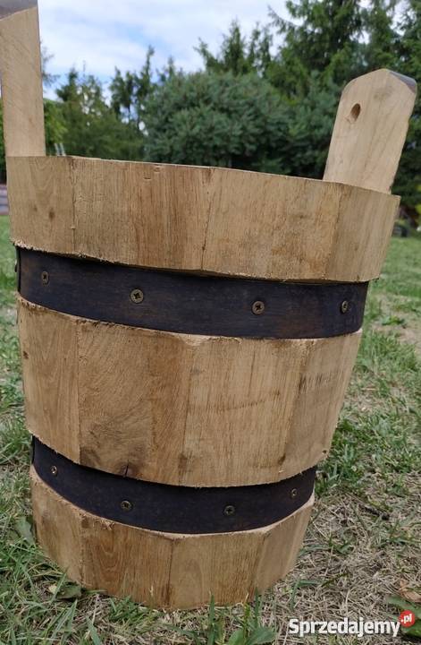 Wiadro drewniane dębowe ozdoba ogrodowa