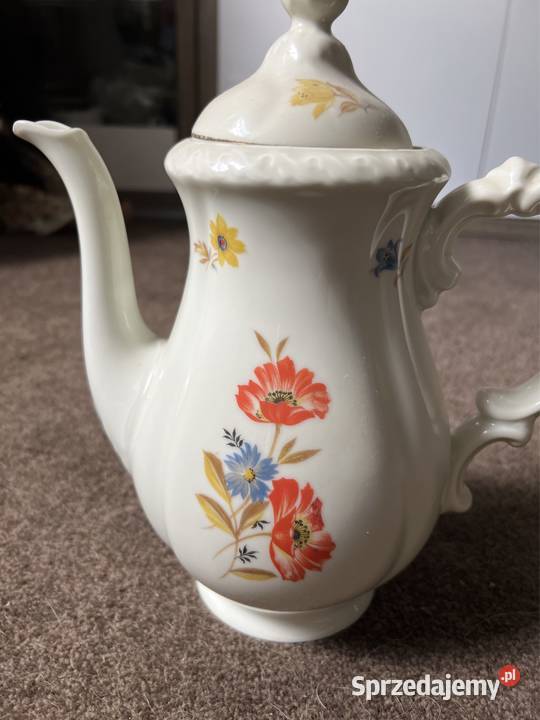 Antyk dzbanek porcelanowy wzór maki chabry