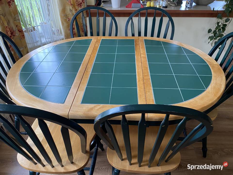Drewniany stół owalny + 6 krzeseł