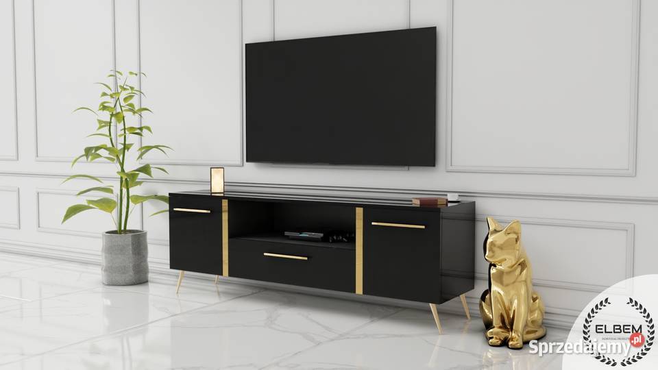 Lakierowana czarna szafka RTV Glamour 50cm Łódź