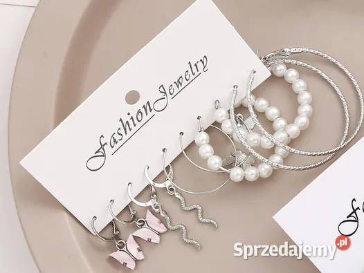 Komplet kolczyków 5 PAR koła i motylki różne Kołobrzeg