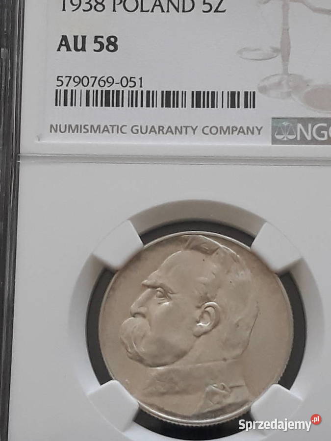 5 J Piłsudski 1938 r NGC AU58rzadkość Konin