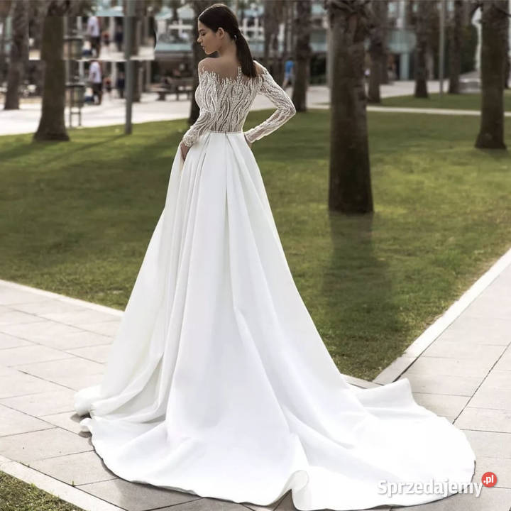 Suknia ślubna satyna długie rękawy rozmiar 40 L Jelenia Góra