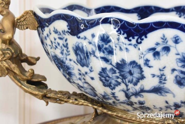 Niebieska Patera Owocnik Porcelana Brąz Amory