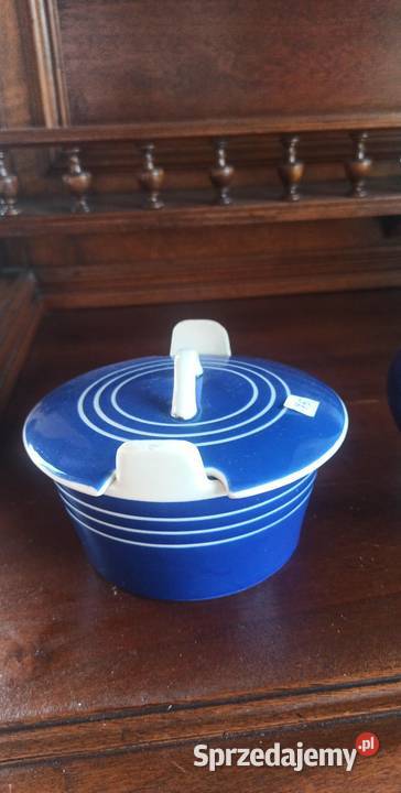 Puzderko pojemnik sygnowany Z pokrywką kobaltowy Gdańsk