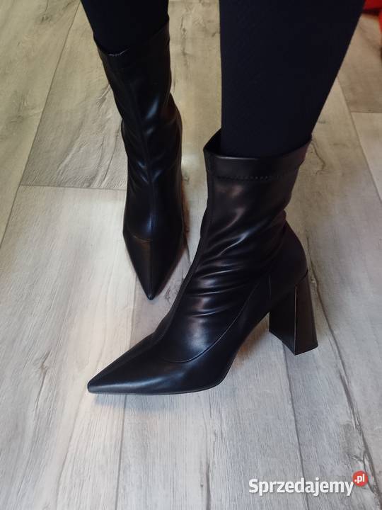 4142 Czarne Biznesowe Botki wieczorowe na