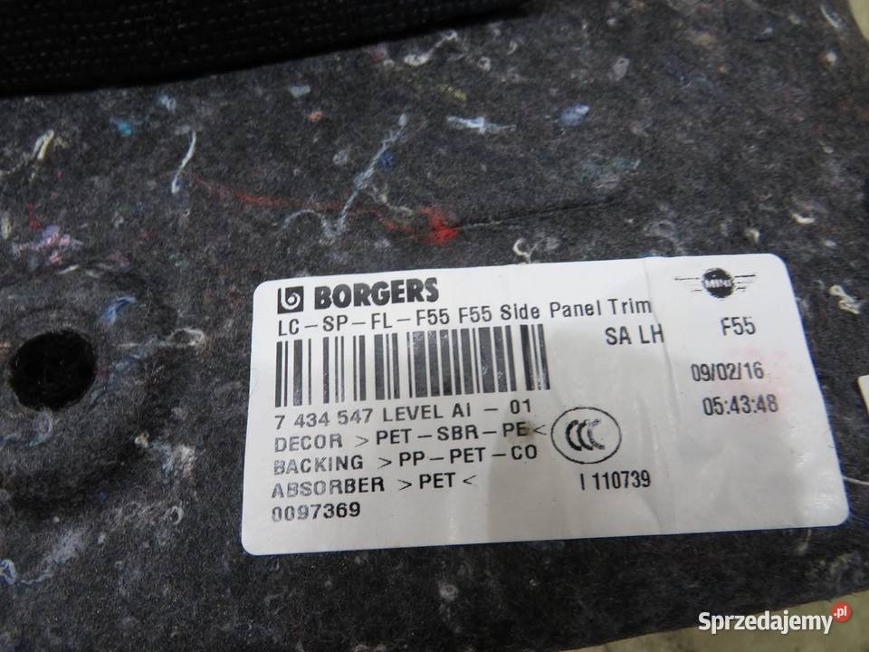 BOCZEK TAPICERKA BAGAŻNIKA LEWA MINI F55 F56 5D osobowe sprzedam