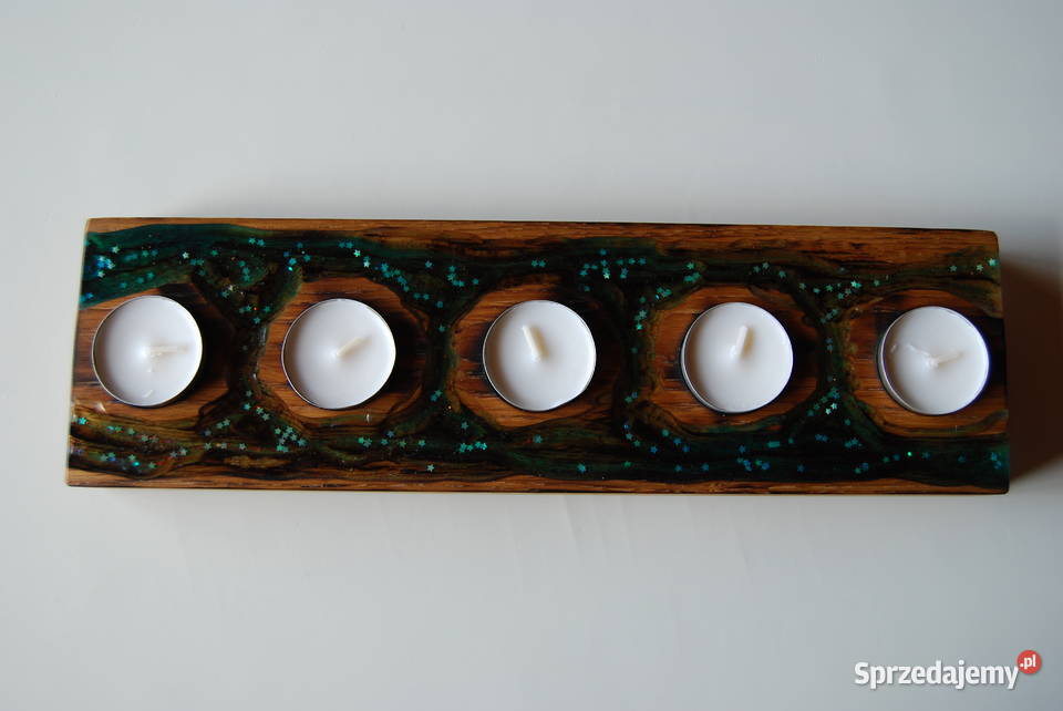 świecznik drewno żywica tealight rękodzieło Myślenice
