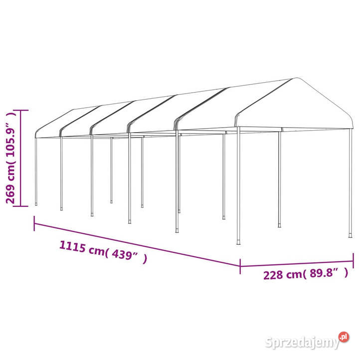Namiot ogrodowy z dachem biały 1115x228x269 m Warszawa