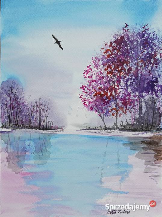 Akwarela Akwarelka Obraz pt W locie 18 x 24 Łódź