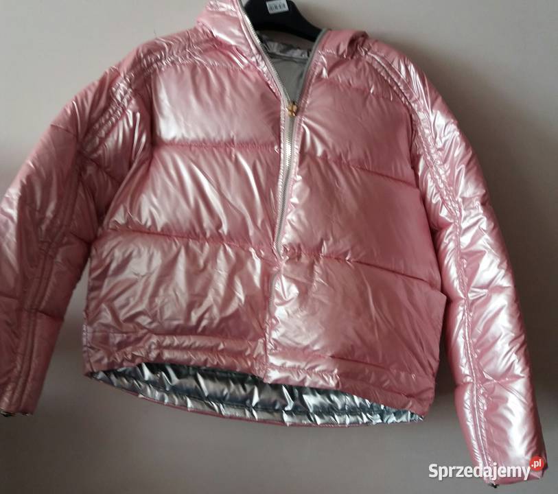 Kurtka zimowa dwustronna puder róż i srebro Białystok
