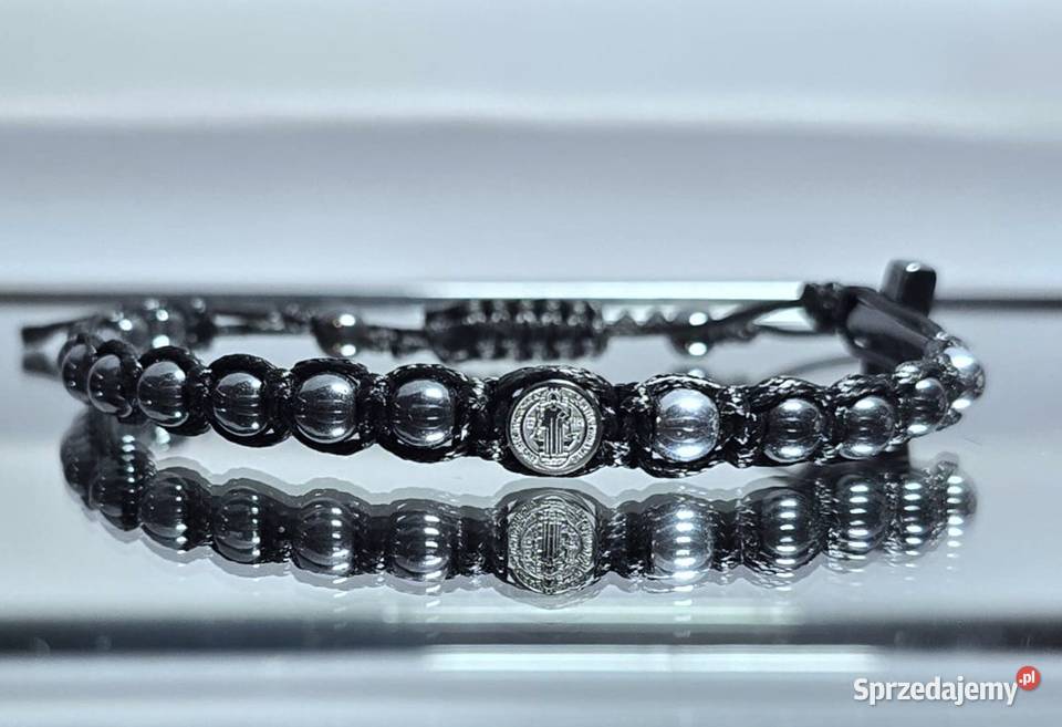 BRANSOLETKA RÓŻANIEC KAMIEŃ STAL MEDALIK Ś Częstochowa