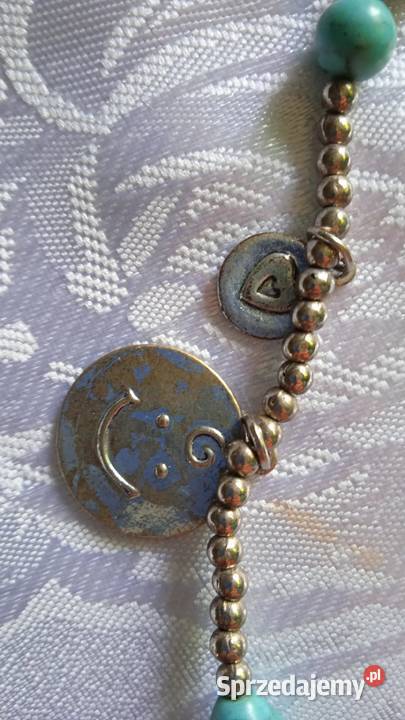 NASZYJNIK Z TURKUSÓW I SREBRZONYCH KORALIKÓW Z sprzedam