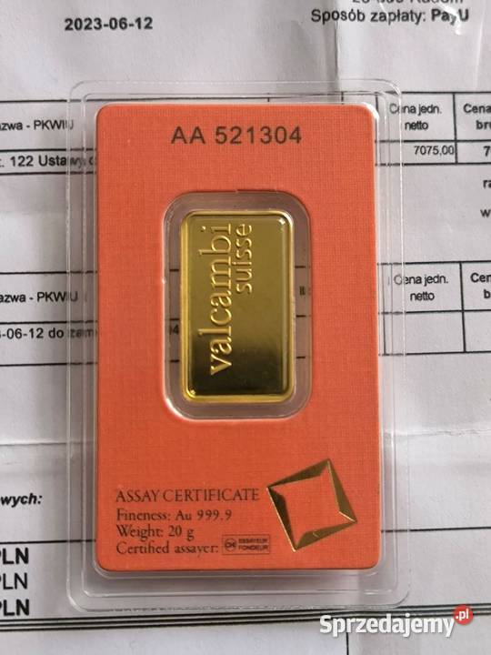 Sztabka ze złota 20 gramuw dolnośląskie Legnica