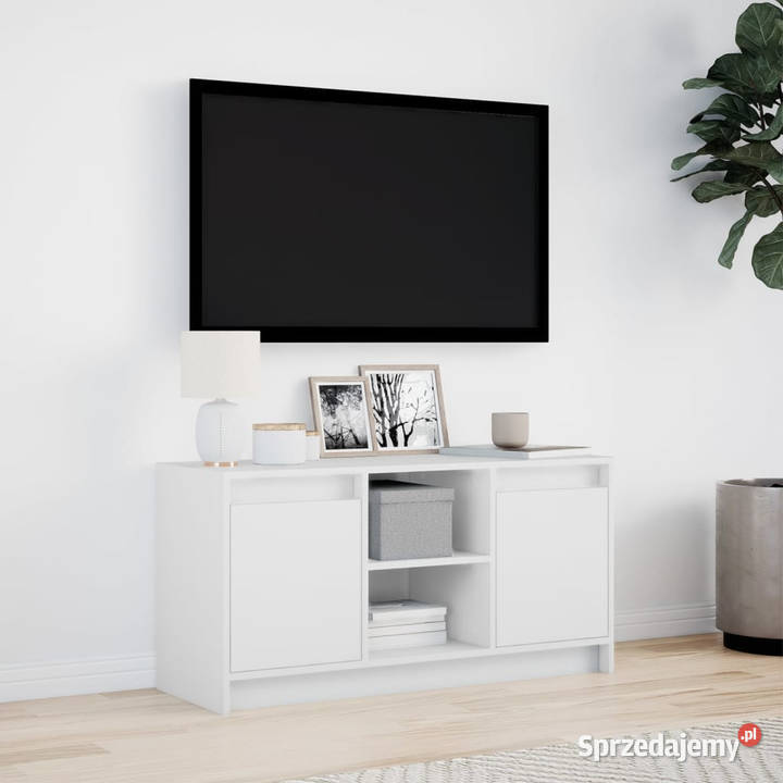 Szafka TV z LED biała 100x34x50 materiał Warszawa