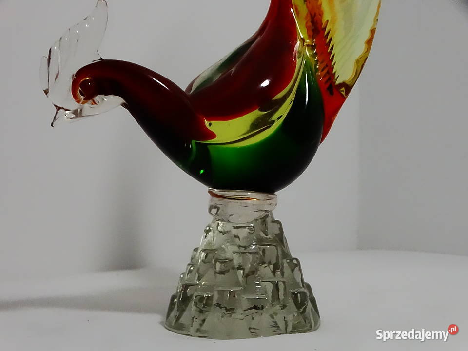 Szklana figurka koguta rajski ptak zwierzę lubelskie Biłgoraj