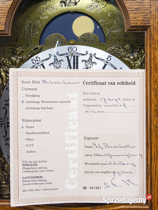 Holenderski Dębowy ZEGAR Stojący z Certyfikatem Kalisz