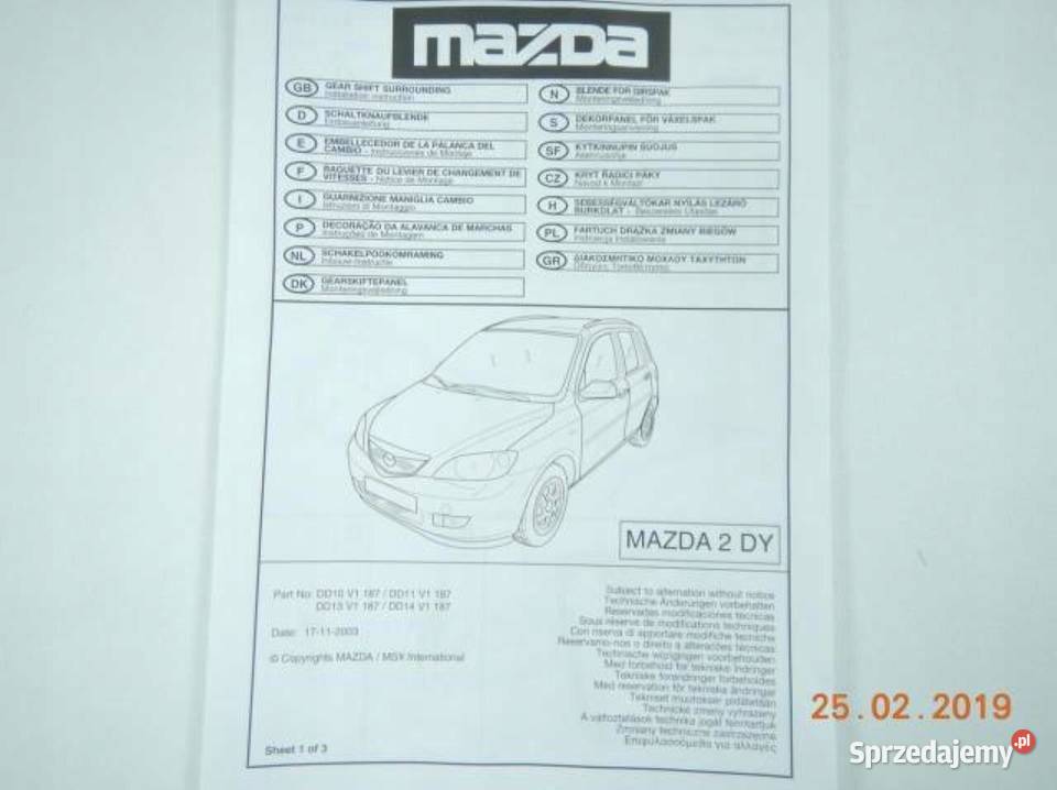 OSŁONA LISTWA NAKŁADKA PROGU MAZDA 2 DY 0307 sprzedam