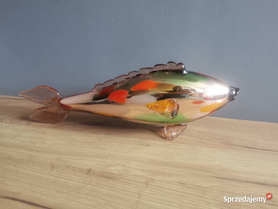 Stara duża szklana kolorowa Ryba PRL 1970 Porcelana i szkło Siemianowice Śląskie