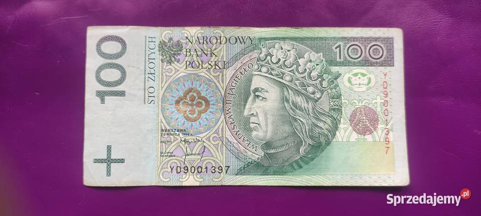 Banknot 100 1994 seria YD Zastępcza seria 14 mazowieckie Pruszków