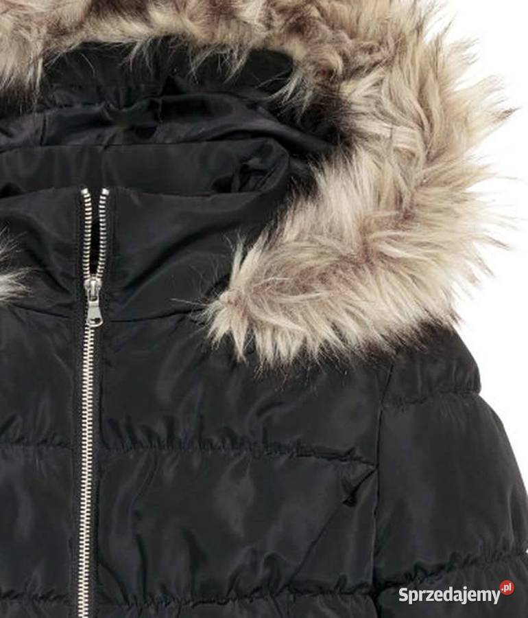 Czarna watowana kurtka hm xxs 32 kaptur futerko Rozmiar 32(XXS) Toruń