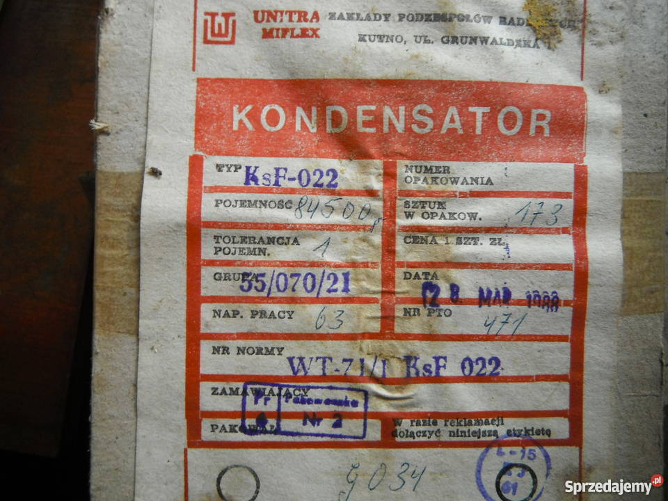 Kondensator 84500pF 63V KsF022 Unitra Miflex mazowieckie Chlewiska