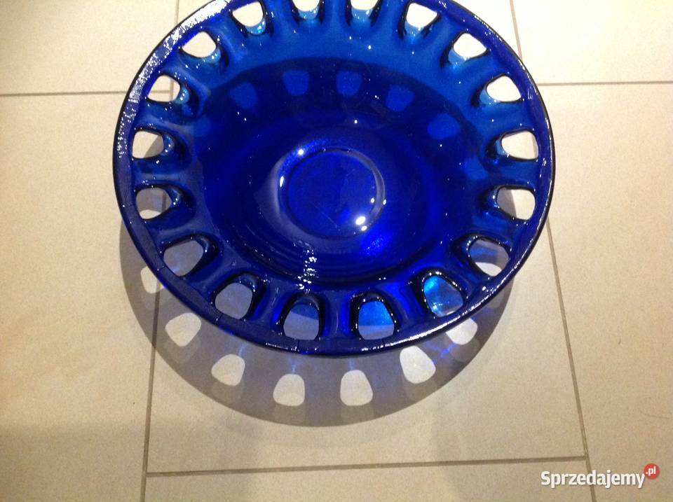 Stara Szklana Patera Kobaltowa Misa Grube Szkło Nowa Sól