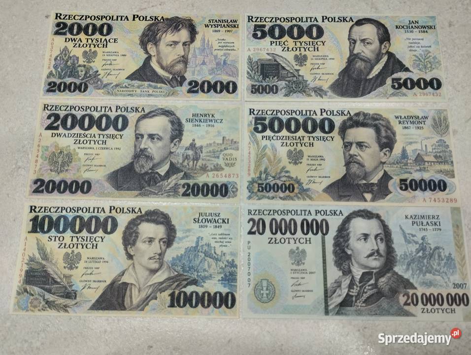 zestaw 6 sztuk ciekawych banknotów POLSKA