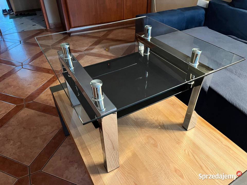 Stolik kawowy Bert 70x70x44 szklany blat chrom Kostrzyn nad Odrą
