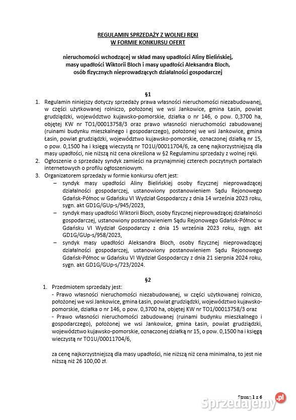 Syndyk sprzeda nieruchomość w miejscowości