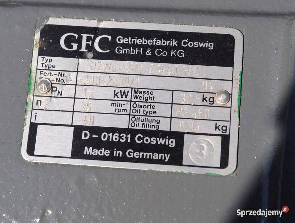 Motoreduktor kątowy 11kw 36obrmin z hamulcem VEM lubuskie