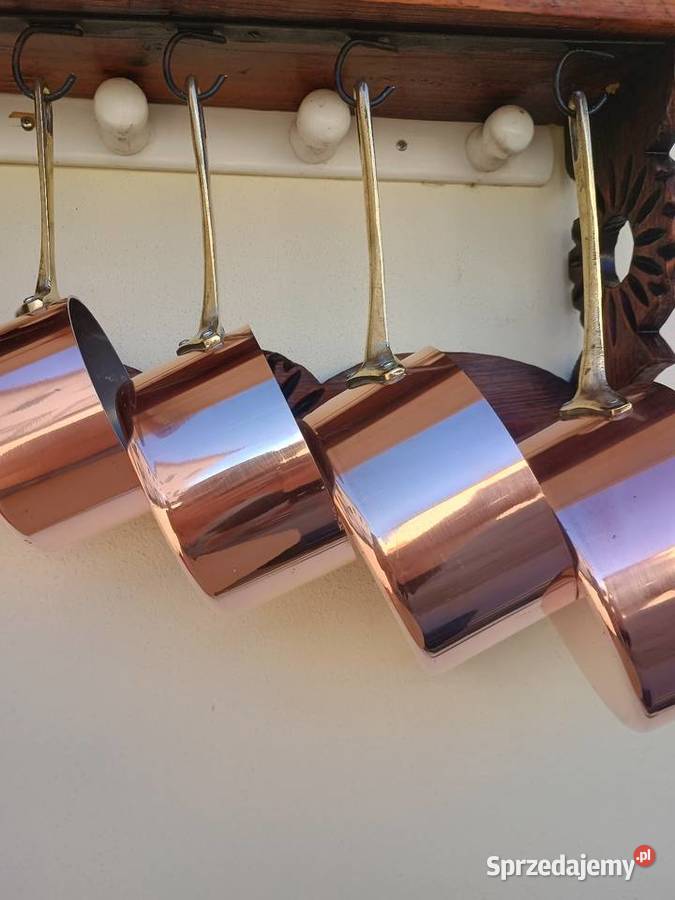 Miedziane garnki 5 sztuk i półeczka Rzeszów