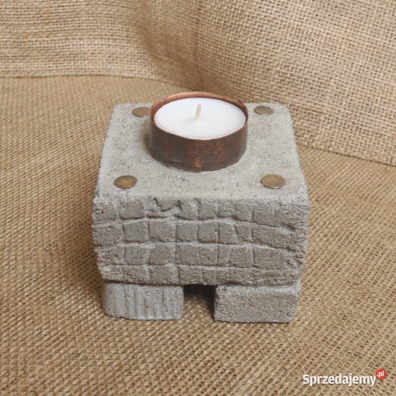Świecznik betonowy z oksydowaną miedzią 2