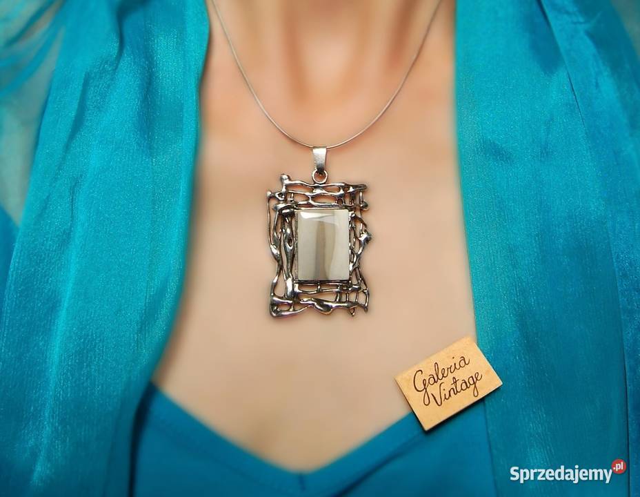 Wisior prostokątny krzemień pasiasty szary Lublin sprzedam