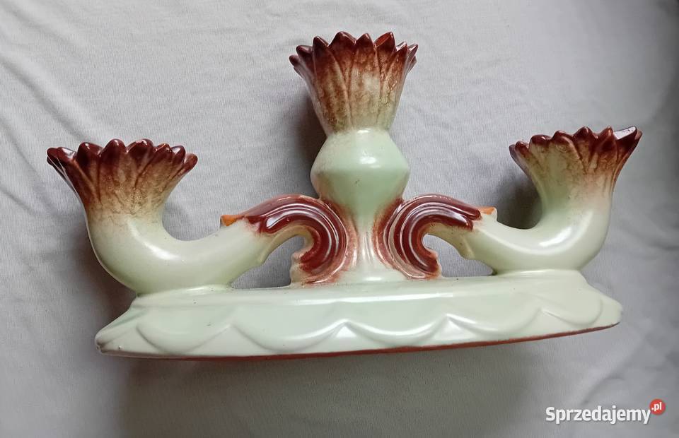Secesyjny ceramiczny świecznik trójramienny Koźminek