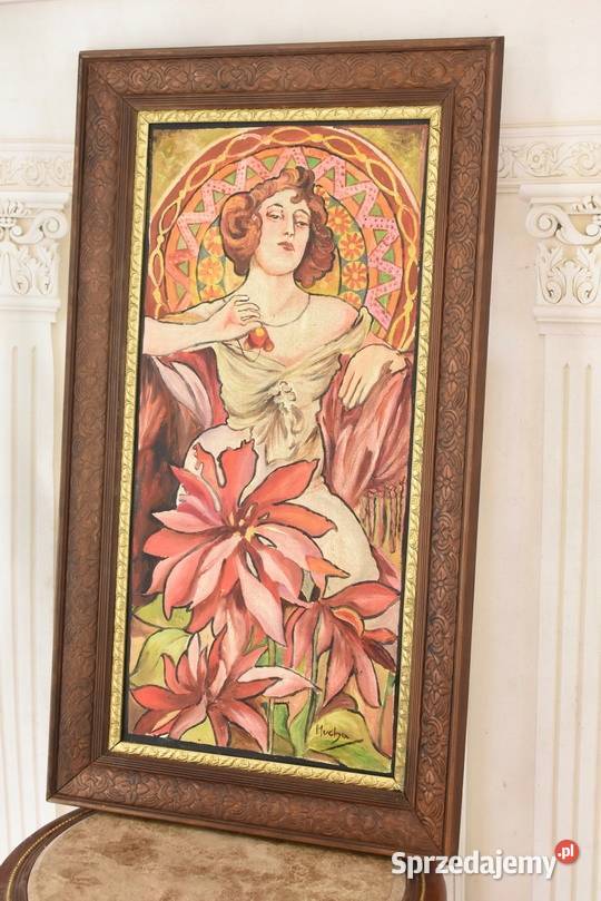 Alfons Mucha Dama Kameliowa Portret z Kwiatami Kraków sprzedam