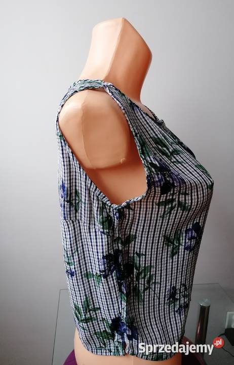 WALLISDAMSKI TOP BEZ RĘKAWÓW W KRATĘ KWIATY R38 Łódź