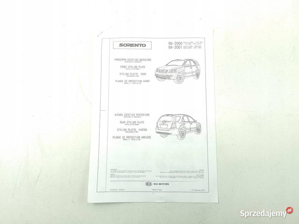 OSŁONY ZDERZAKA PRZÓD TYŁ KIA SORENTO 20022006