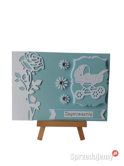 Zaproszenia Chrzest Święty Wózek Róża C6 Błękit Poznań