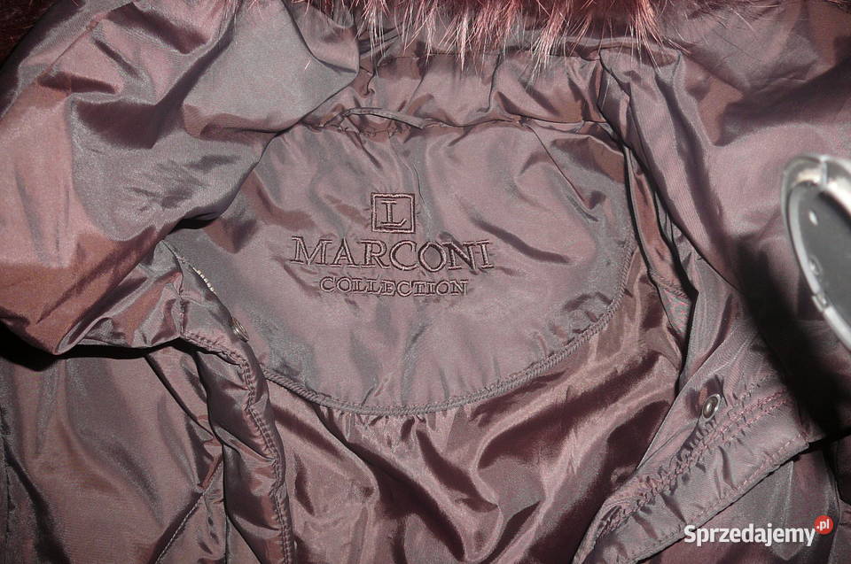 Płaszcz zimowy L Marconi z kapturem obszycie lis dolnośląskie Wrocław