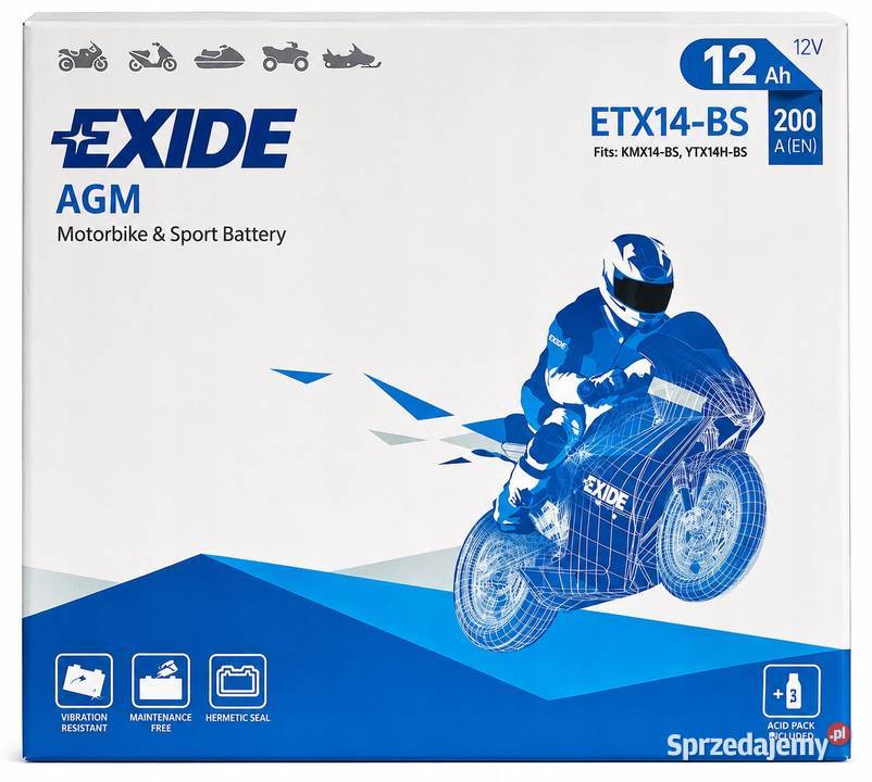 Akumulator EXIDE AGM ETX14BS 12Ah 200A osobowe Akumulatory Jelcz-Laskowice