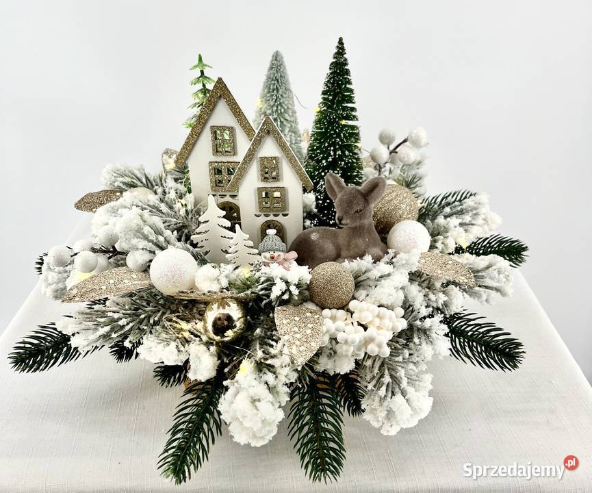 Świąteczny stroik LED zimowa wioska domek Rękodzieło Latosówka
