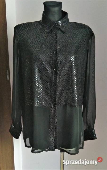 Czarna koszula mgiełka z kołnierzykiem cekiny Krosno sprzedam
