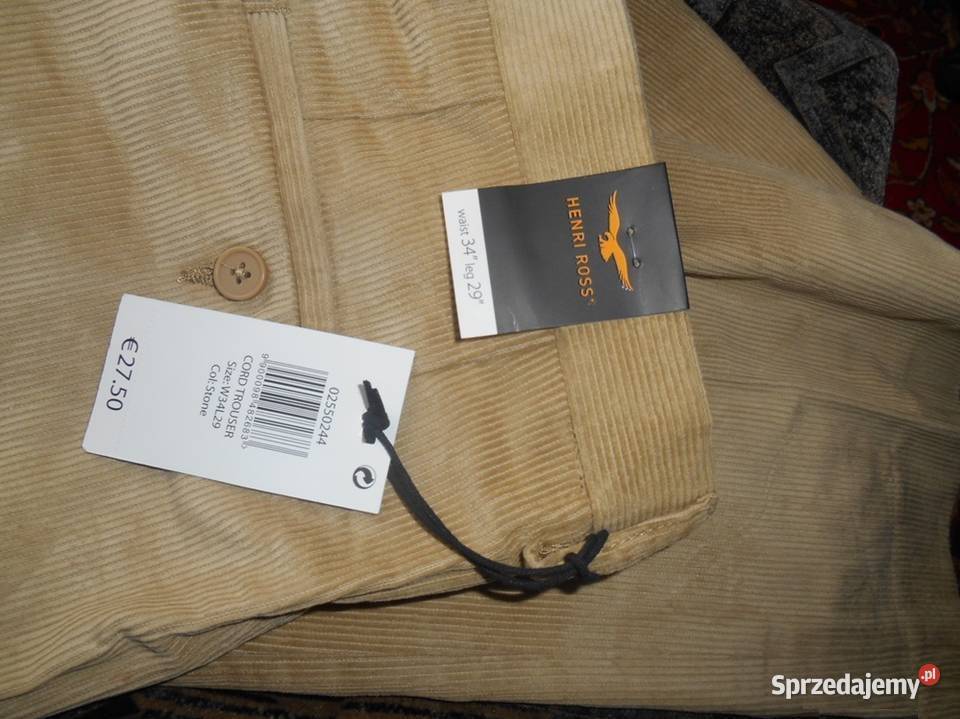 Nowe męskie Spodnie W34 L29 sztruksowe brązowe L Odzież wyjściowa Odzież i bielizna męska sprzedam